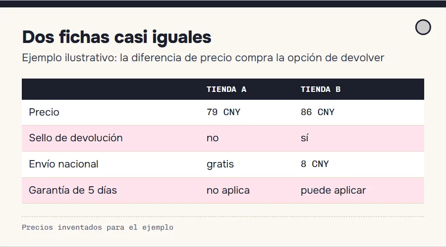 Comparación de dos fichas parecidas: una con sello de devolución del vendedor y otra sin él