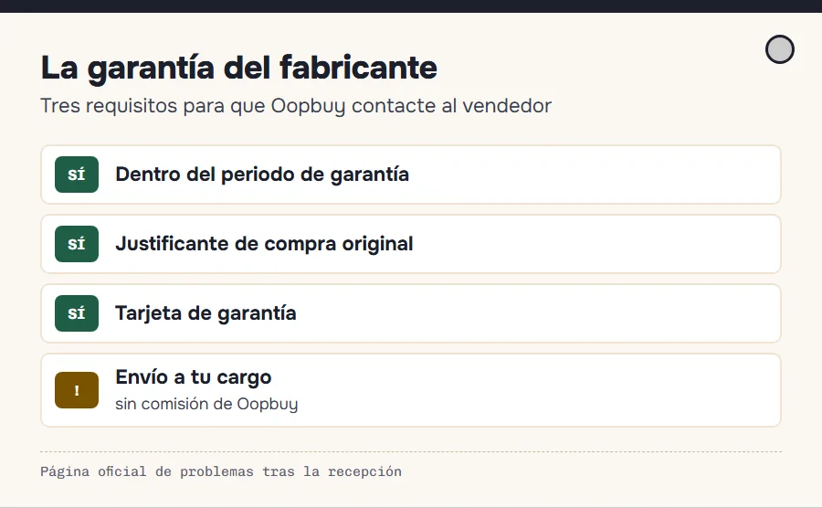 Requisitos para pedir la garantía del fabricante a través de Oopbuy: dentro de plazo, justificante original y tarjeta de garantía