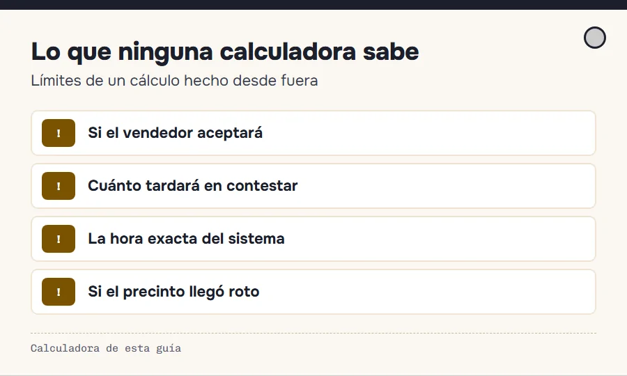 Cuatro cosas que la calculadora no puede saber: decisión del vendedor, tiempo de respuesta, hora del sistema y estado del precinto