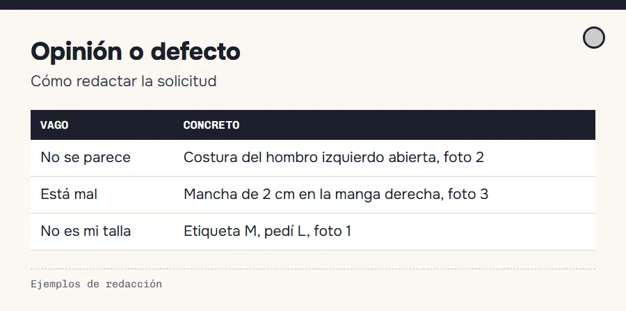 Ejemplos de reclamaciones vagas frente a reclamaciones concretas de defecto