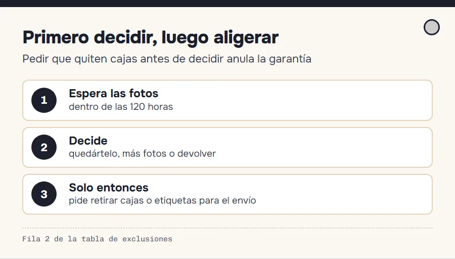 Orden de revisión antes de retirar cajas y etiquetas